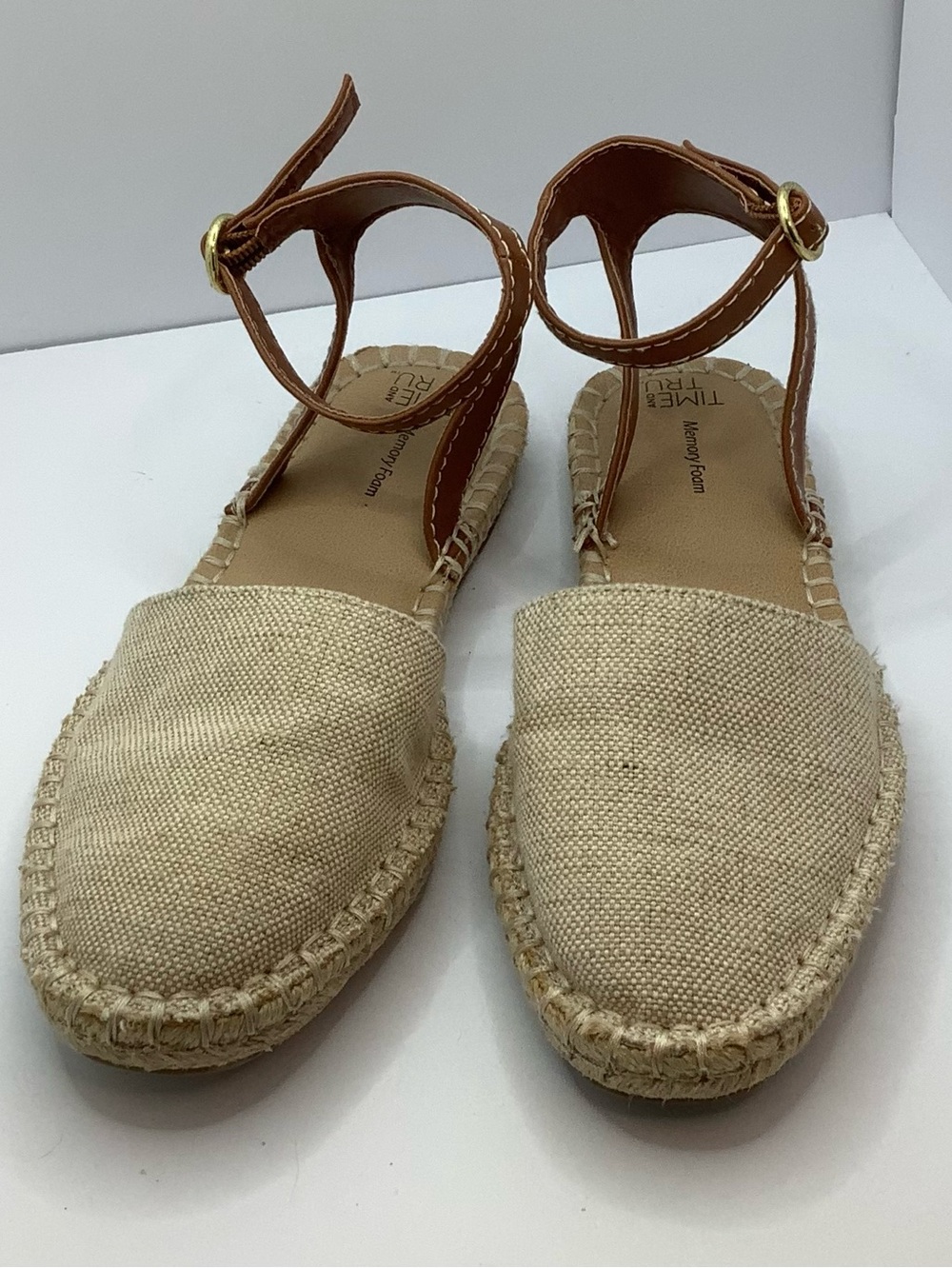 Natural Beige Canvas Espadrille with Brown Ankle Strap